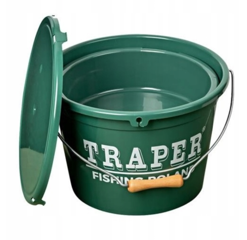 Wiadro z miską i pokrywą Traper / wiadro 18 l / zielone / *53026* sklep wędkarski makarfish
