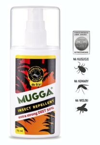 Spray na komary, meszki i kleszcze Mugga Spray Extra Strong 50 % DEET / 75 ml / Super Mocny / *4909*