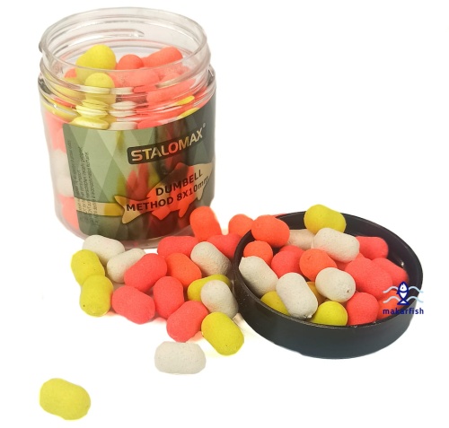 Dumbells Method Fluo Stalomax / Mix kolorów / 8 x 10 mm / Tonący / Ochotka / 75 ml / sklep wędkarski Makarfish
