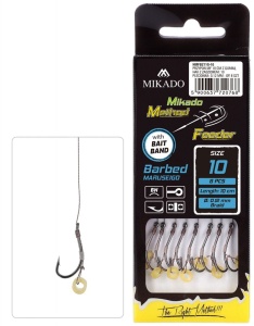 Przypon Mikado Method Feeder, haczyk z gumką / na plecionce / zadzior / no 14 / 0,10 mm / 10 cm / 8 szt / *HMFB211G-14*