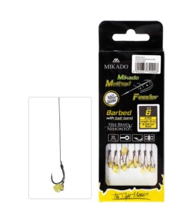 Przypon Mikado Method Feeder, haczyk z gumką / na plecionce / zadzior / no 14 / 0,10 mm / 10 cm / 8 szt / *HMFB212G-14*