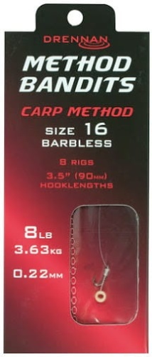 Przypony Drennan Method Bandit Carp / bezzadziorowe / hak 16 / ż. 0,22 mm / dł 9 cm / 8 szt / *69-078-016* sklep wędkarski makarfish 1
