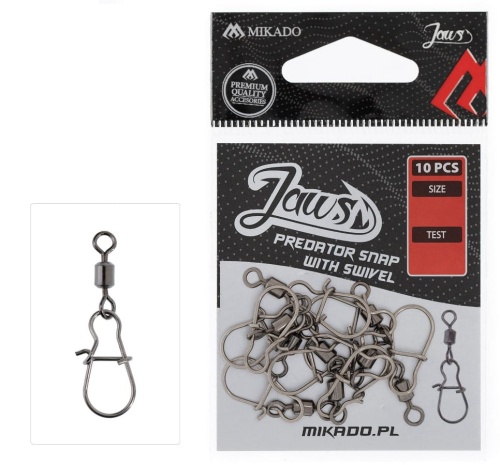 Krętlik z agrafką Mikado Jaws Predator Snap / rozm. XL / 20 kg / 10 szt / *AMA02-093-XL* sklep wędkarski Makarfish