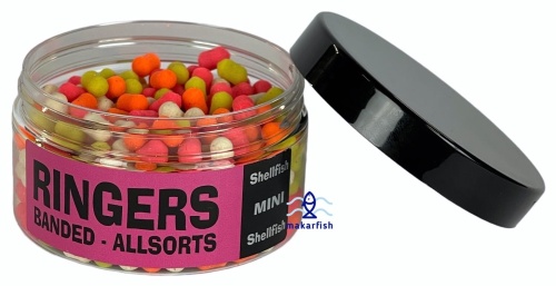 Kulki proteinowe Ringers Allsorts Banded Mini / Shellfish / 6 x 8 mm / Tonące / 100 ml / *PRNG53* sklep wędkarski makarfish 1
