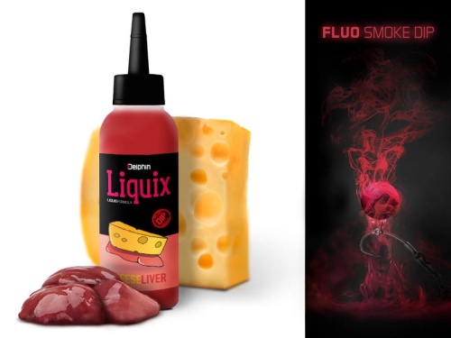 Fluo dip smużący Delphin Snax Liquix / Ser - Wątroba / 100 ml / *101003540* sklep wędkarski Makarfish