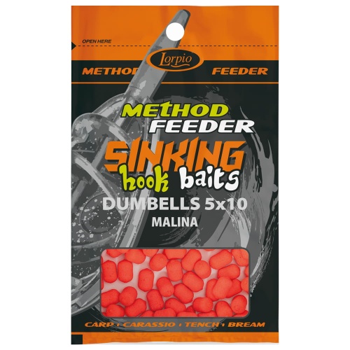 Kulki proteinowe, Dumbells Lorpio Hook Baits / Sinking - tonące / Malina / 5 x 10 mm / 20 g / *DD-002-023* sklep wędkarski Makarfish