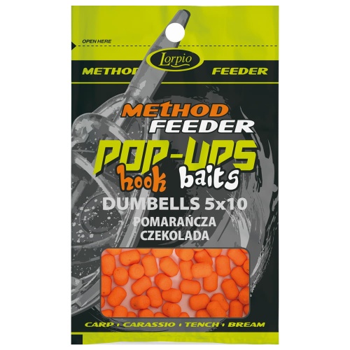 Kulki proteinowe, Dumbells Lorpio Hook Baits / Pop-Ups - pływające / Pomarańcza - Czekolada/ 5 x 10 mm / 15 g / *DD-005-025* sklep wędkarski Makarfish