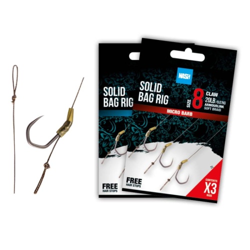 Gotowy przypon Nash Solid Bag Rig / bezzadziorowy / rozm. 6 / 20 Lb / 10 cm / 3 szt / *T6446* sklep wędkarski Makarfish