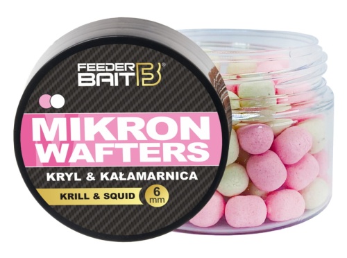 Mikron Feeder Bait / Kryl & Kałamarnica / Wafters / 4 x 6 mm / 25 ml / różowo - białe / *FB27-21* sklep wędkarski Makarfish