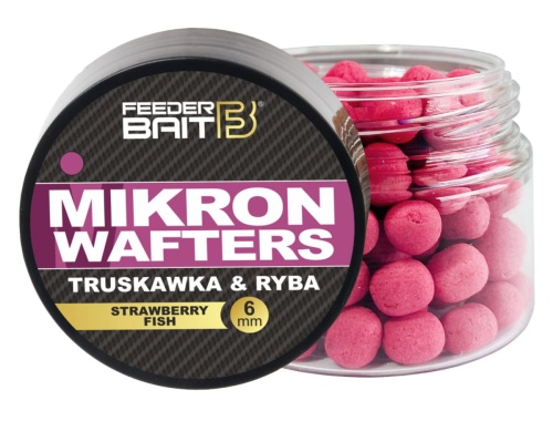 Mikron Feeder Bait / Truskawka - Ryba / Wafters / 4 x 6 mm / 25 ml / różowe / *FB27-19* sklep wędkarski Makarfish