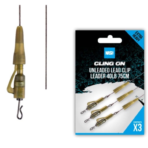 Gotowy zestaw Nash Ready Tied Unleaded Lead Clip Leader / 75 cm / 40 Lb / 3 szt / *T8187* sklep wędkarski Makarfish