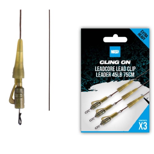 Gotowy zestaw Nash Ready Tied Leadcore Lead Clip Leader / 75 cm / 45 Lb / 3 szt / *T8190* sklep wędkarski Makarfish