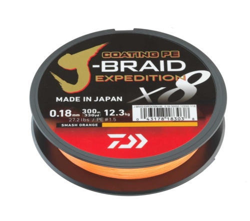 Plecionka Daiwa J-Braid Expedition X8E / ∅ 0,35 mm / 300 m / 36 kg / Smash Orange / *12550-135* sklep wędkarski Makarfish