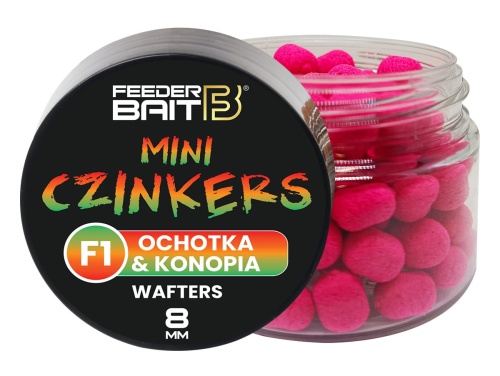 Kulki proteinowe mini Czinkers Feeder Bait / F1 Ochotka & Konopia / różowy / 6 x 8 mm / 25 ml / *FB42-2* sklep wędkarski makarfish 1