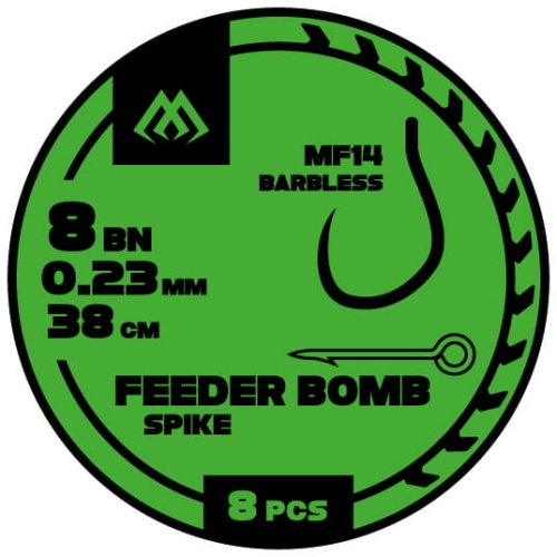 Przypon Mikado Feeder Bomb MF14 / haczyk z igłą / na żyłce / bez zadziora / no 8 / 0,23 mm / 38 cm / 8 szt / *HFB14BI-08* sklep wędkarski Makarfish