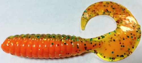 Twister Relax  pomarańczowa  przeźroczysto-zielona z mixem brokatów   9 cm sklep wędkarski makarfish 1.jpg