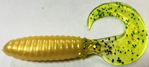 Twister Relax  złota perła z przeźroczysto-zielonym ogonem ze złotym i zielonym brokatem   9 cm sklep wędkarski makarfish.jpg