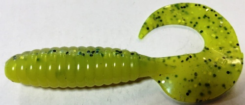 Twister Relax  przeźroczysto-zielona  druga strona z czarnym i złotym brokatem   9 cm  sklep wędkarski makarfish 1.jpg