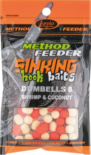 Kulki proteinowe, Dumbells Lorpio Hook Baits / Sinking - tonące / Shrimp & Coconut - Krewetka & Kokos / 8 x 10 mm / 20 g / *DD-002-012* sklep wędkarski Makarfish