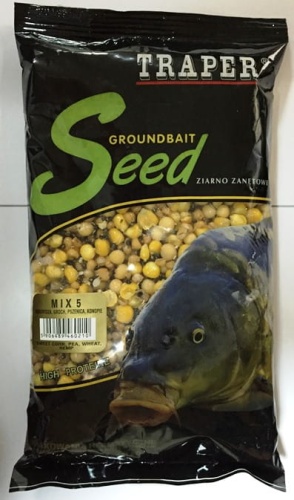 Mix 5 ziaren zanętowych Traper  kukurydza, groch, pszenica, konopie  1,000 kg  03034 makarfish.jpg