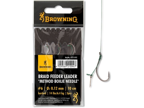 Przypony do metody Browning Method Boillie Needle / na plecionce / 10 cm / 7,3 kg / 0,14 mm / rozm. haka 4 / z zadziorem / 3 sztuki / *4721014*  sklep wędkarski Makarfish