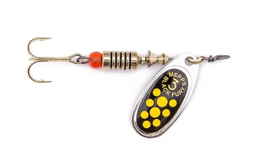 Błystka obrotowa Mepps / Black Fury / Czarno-srebrna w żółte kropki / # 0 / 2.0 g / sklep wędkarski makarfish 