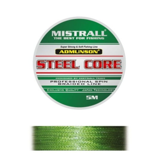 Plecionka z rdzeniem stalowym Mistrall Steel Core Green / ∅ 0,16 mm / 5 m / 21,50 kg / *ZM-3427016* sklep wędkarski makarfish