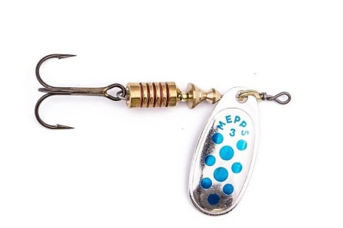 Błystka obrotowa Mepps / Comet Decorees / Srebrna w niebieskie kropki / # 0 / 2.0 g / sklep wędkarski makarfish 